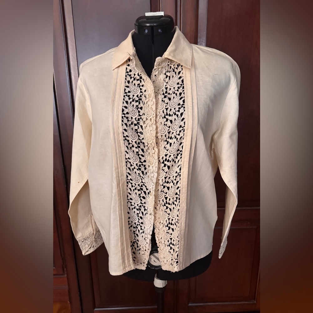 The Limited Beige Lace Button-Up Shirt
